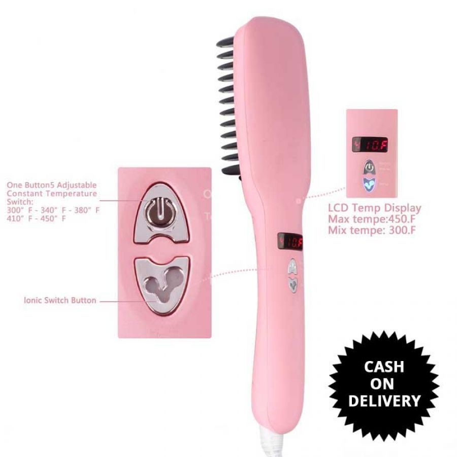 LCD 2 In 1 PTC Heating Plus Ionic Hair Straightener Brush